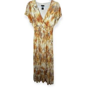 Kate & Lily Women's Yellow Floral V-Neck Maxi Dress